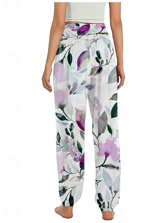 Women's Faux Cotton Linen Wide Leg Pants Trousers Ethnic