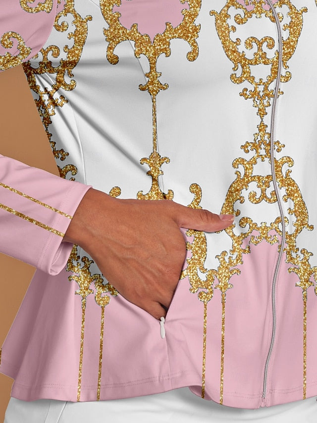 Women's Golf Jacket Pink Long Sleeve Top Ladies Golf Attire