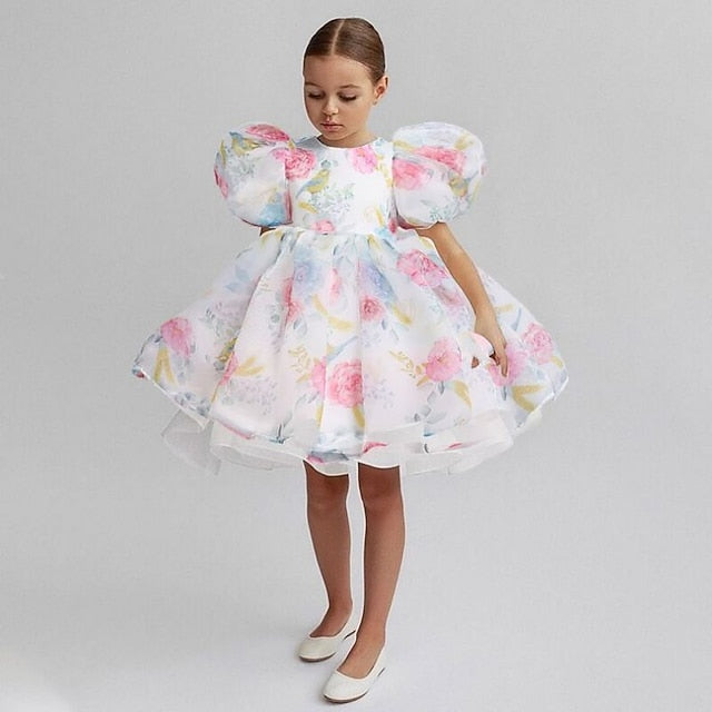 Party Dress Color Flower Solid Girl Kids Girls'
