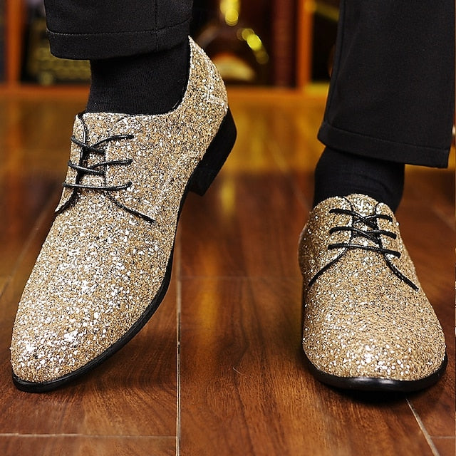 – Lace-up Bold Glitter Shoes Party Statement Purple Men's