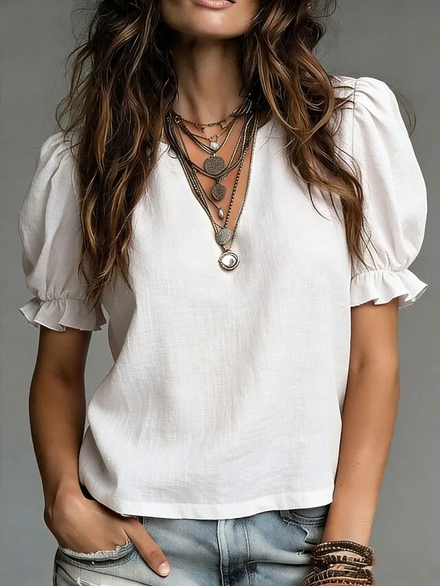 Women's Blouse Elegant Stylish Classic Short Sleeve Puff