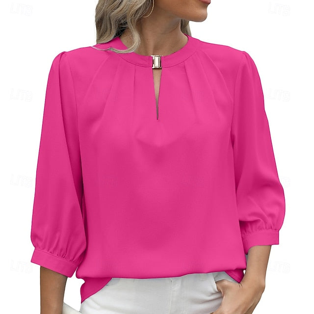 Women's Shirt Summer Shirt Casual Shirt Chiffon Tops Solid