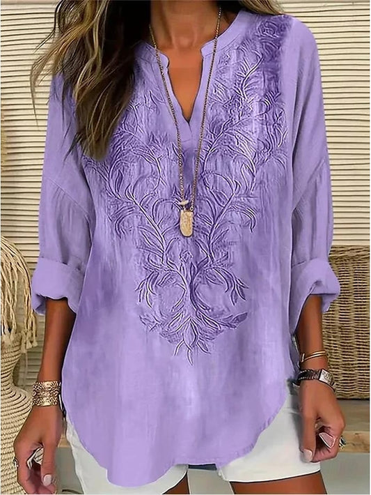Women's Blouse Linen Like Breathable Lightweight Tunic V