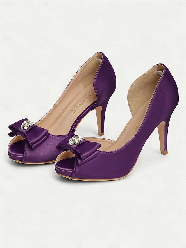 Satin Peep Toe with Heels Women's and Champagne Bow