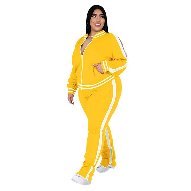 Women's Tracksuit Sweatsuit Drawstring 2 Piece Striped