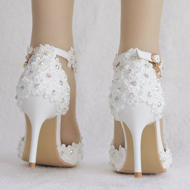 Shoes Heel Lace High Women's Bridal Pointed Wedding