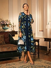 Women's Tea Length Cocktail Dress Dress Set Wedding Guest