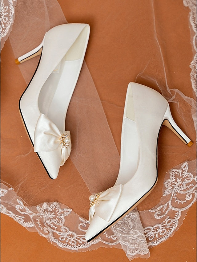 Satin – Women's Pumps Wedding Chic Bow Pointed Toe