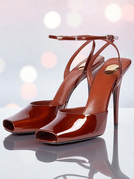 High Heels Peep Toe Patent Women's Green Leather Dark -