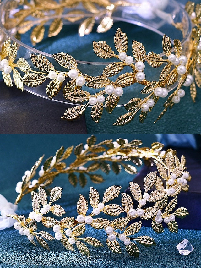 – Bridal Belt Elegant Leaf Pearl with Gold Accents