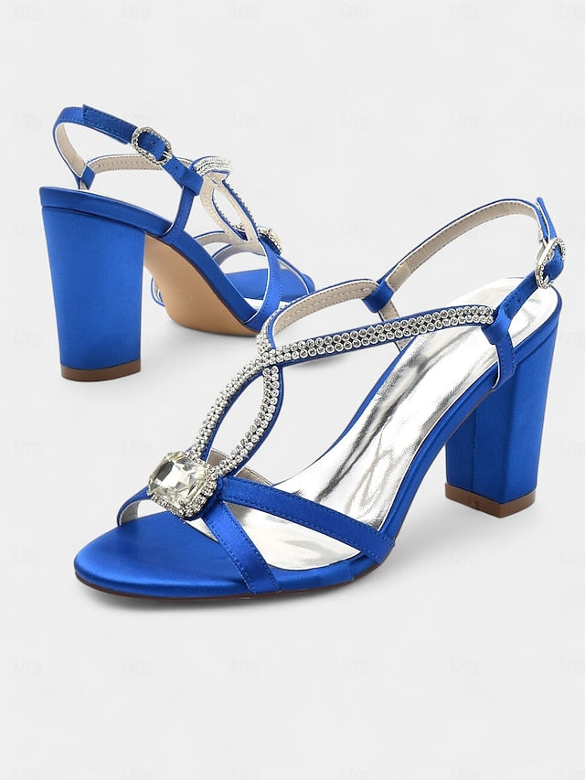 Sandals Elegant – Satin Rhinestone Royal Women's Blue