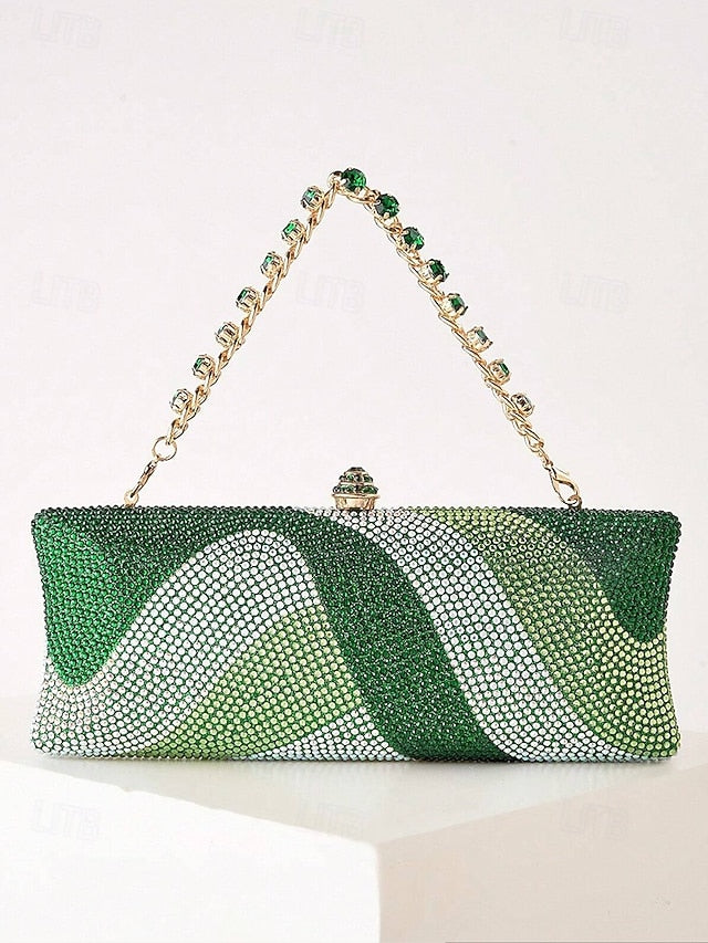 Women's Crystal Evening Chain Bag with Clutch Strap