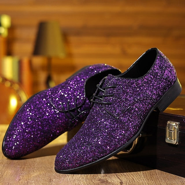 – Lace-up Bold Glitter Shoes Party Statement Purple Men's
