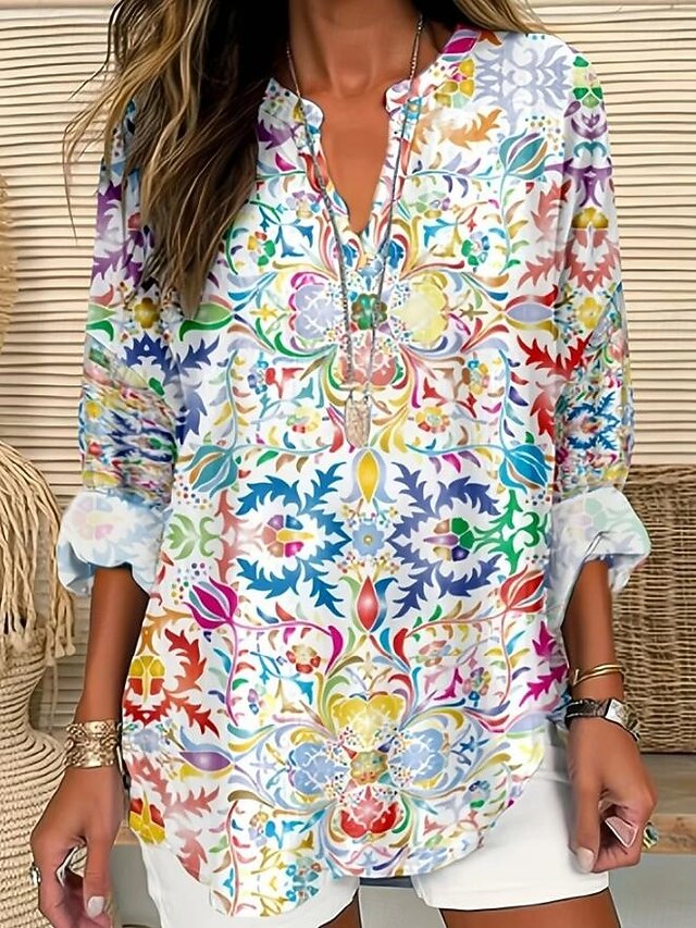 Women's Blouse Linen Like Breathable Lightweight Tunic V