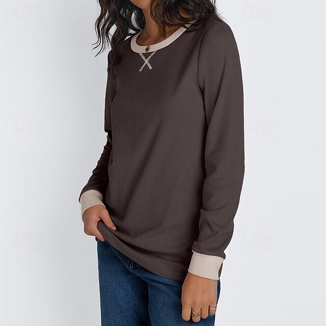 Women's T Shirt Tee Top Patchwork Color Block Elegant