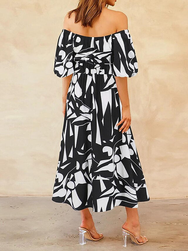 Women's Casual Dress Floral Leaf Backless Print Off