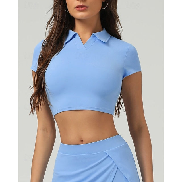 Women's Solid Colored Tennis Top Short Sleeve Crop Top