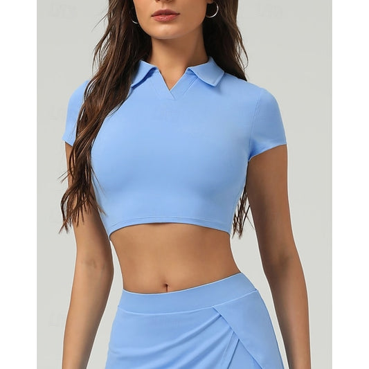 Women's Solid Colored Tennis Top Short Sleeve Crop Top