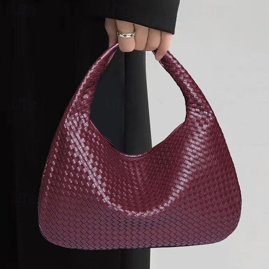 Chic Burgundy Hobo Woven Leder – Tasche Damen Kunstleder