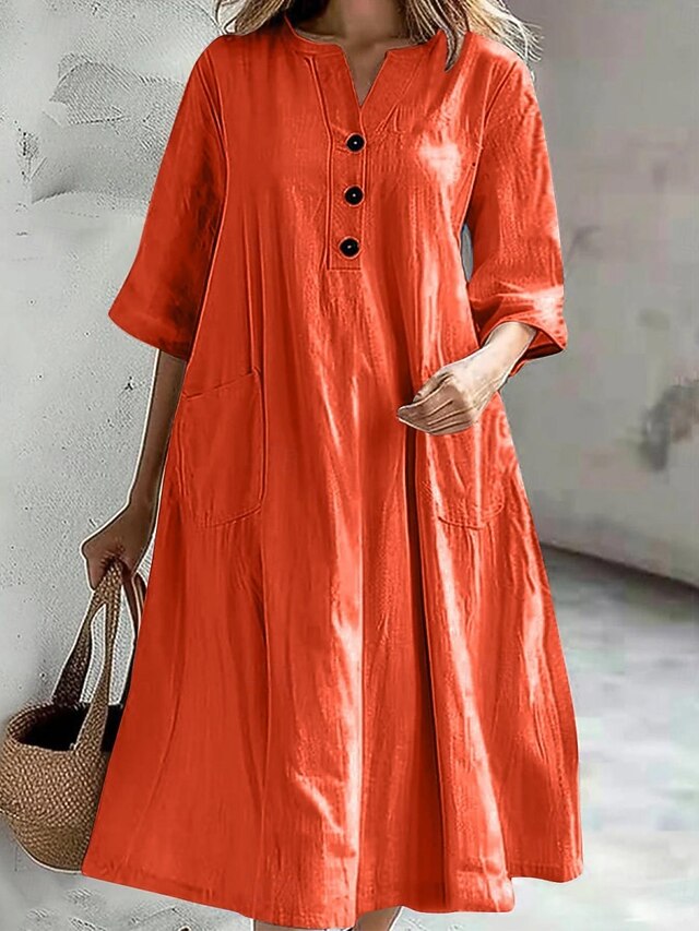 Women's Midi Dress Casual Dress Cotton Linen Dress A Line