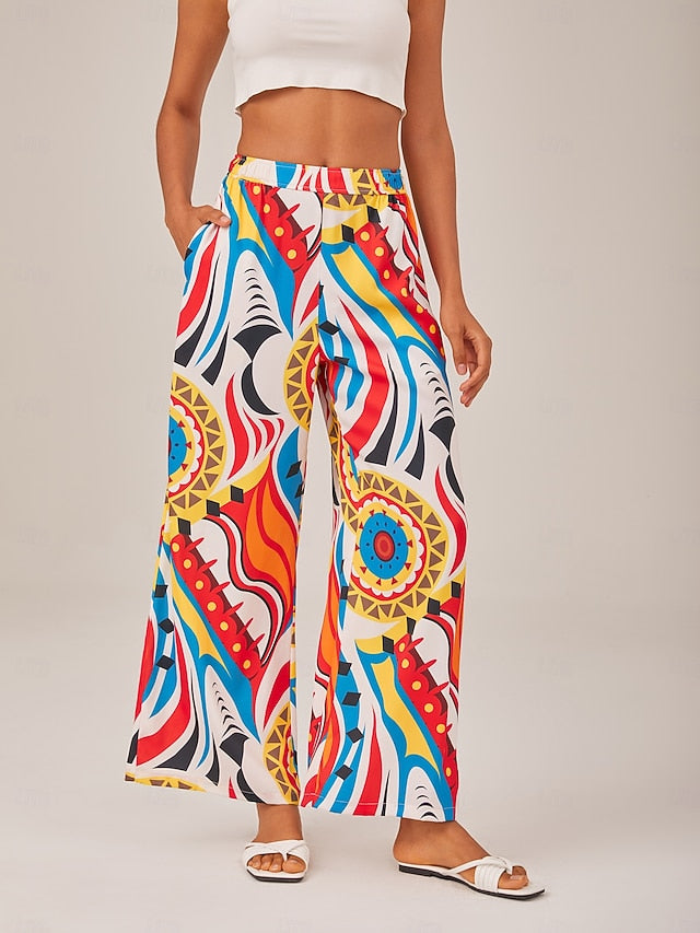 Bright Geometric Print Wide Leg Pants