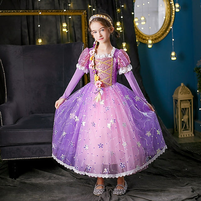 Dress Princess Cosplay Flower Cloak Rapunzel Girl