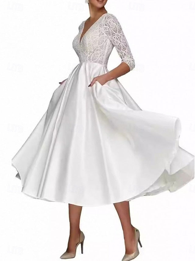 Mother the Simple Neck Tea Elegant Dress of A-Line V Bride
