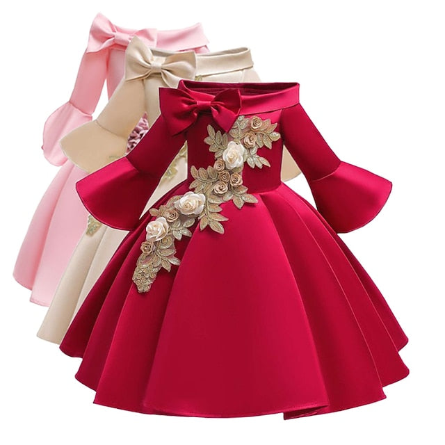 Girls' Sleeve Length Kids Party Formal Floral Dress 3/4