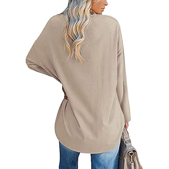 Women's T Shirt Plain Basic Long Sleeve V Neck Regular Tops