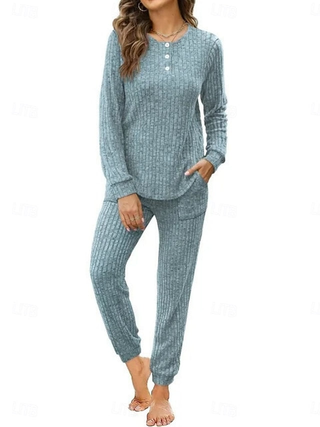 Women's Pants Sets Long Sleeve Crew Neck Solid Color