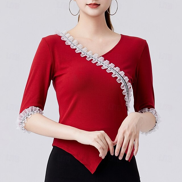 Latin Dance Top Pure Color Ruffle Splicing Women's