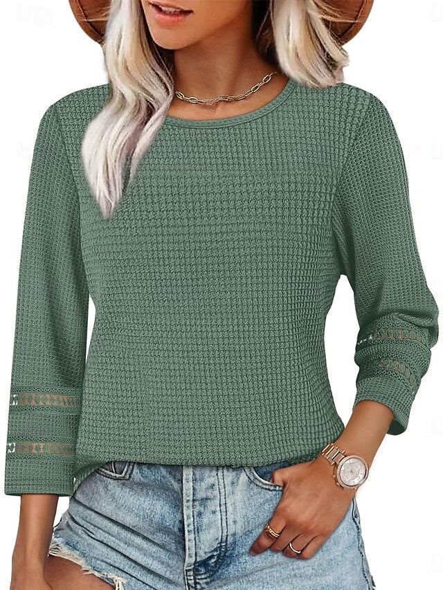Women's Blouse Lace Patchwork Solid Color Stylish Casual
