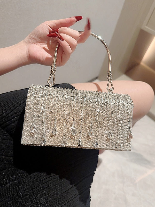 Chain Women's Crystal Evening Silver Handbag with Elegant