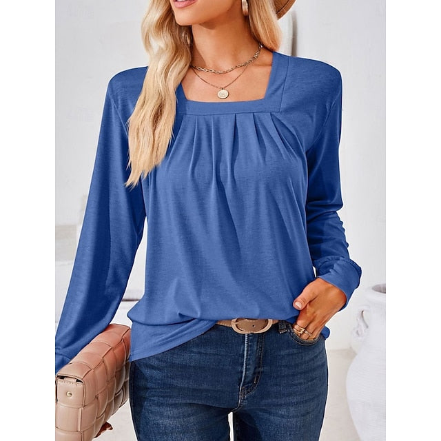 Women's Blouse Ruched Solid Color Daily Stylish Casual Long