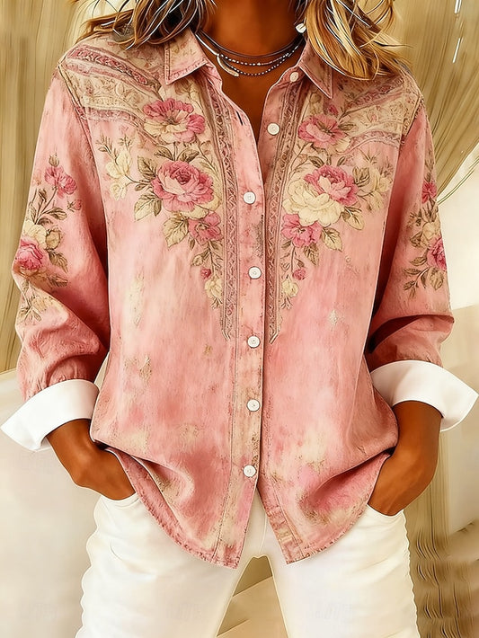Women's Shirt Buttons Print Floral Graphic Bohemia Stylish