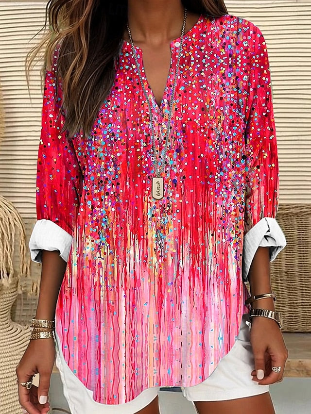 Women's Blouse Linen Like Breathable Lightweight Tunic V