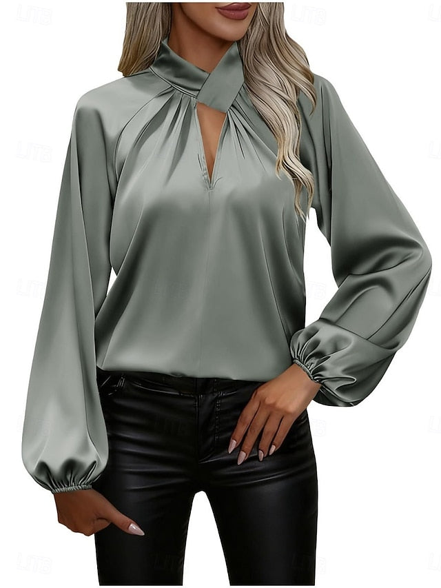 Women's Shirt Satin Shirt Blouse Solid Color Stylish