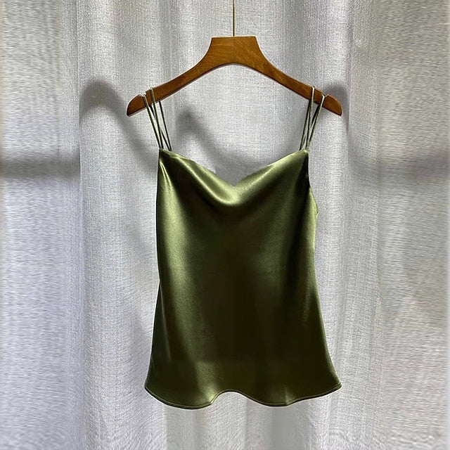 Women's Elegant Satin Top Summer Tops Blouse Ruched