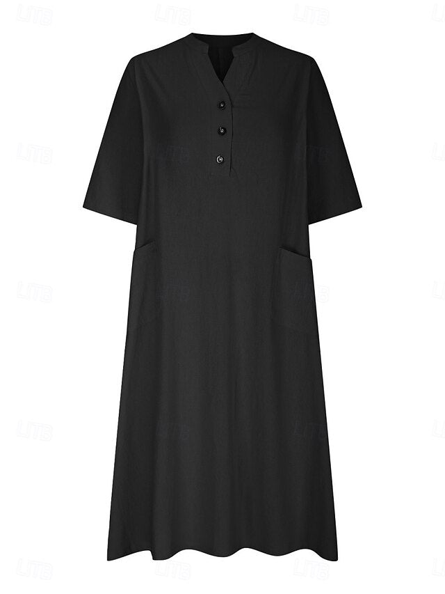 Women's Midi Dress Casual Dress Cotton Linen Dress A Line