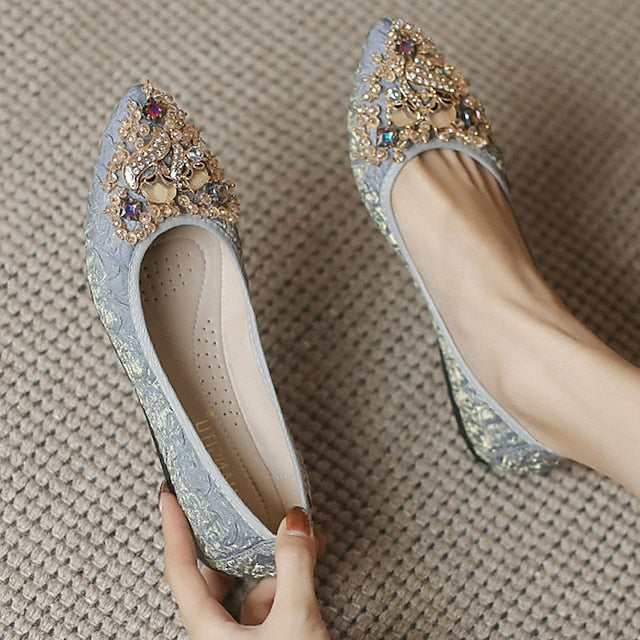 Flats Embellished Wedding Floral Women's - Foldable Crystal