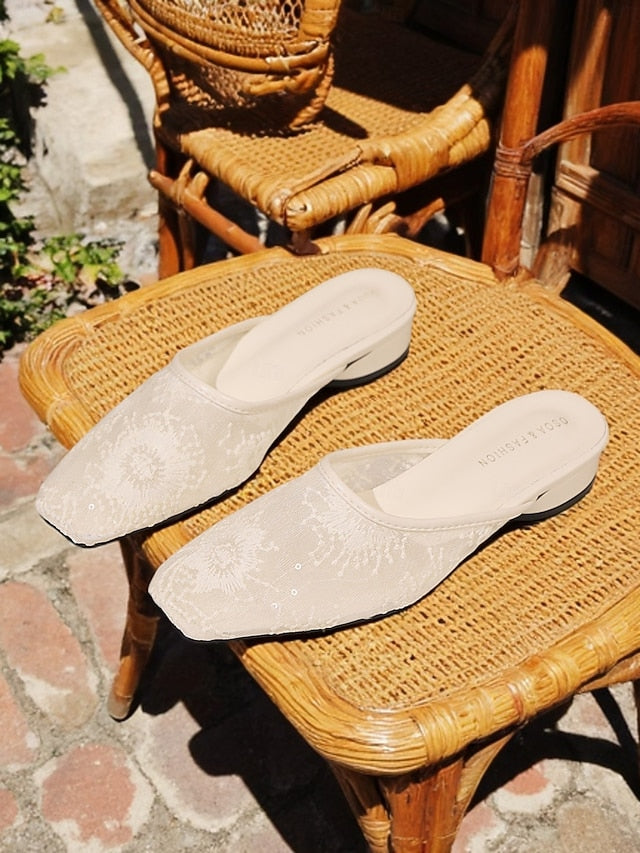 White Lace Mesh Sheer Flats Elegant – Ballet Women's