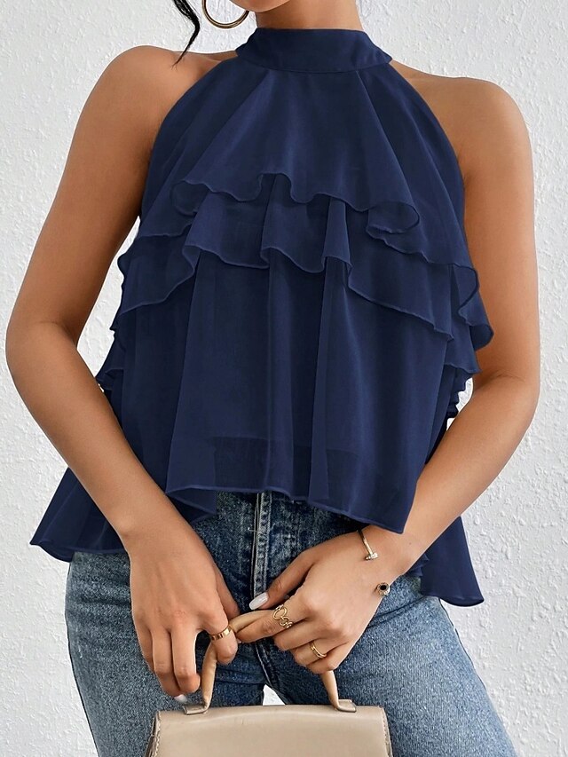 Women's Tank Top Tee Top Ruffle Solid Color Elegant Fashion