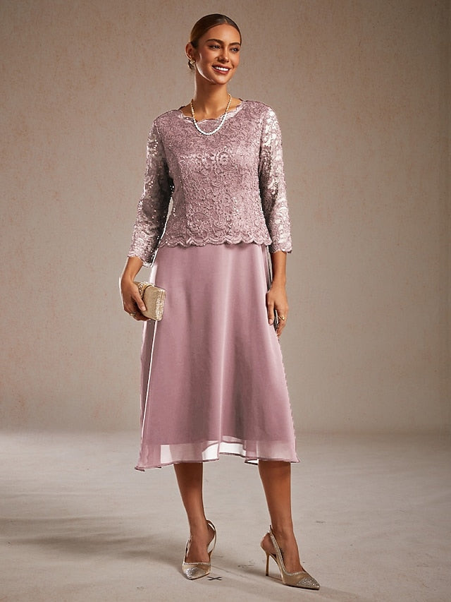 Women's Midi Dress Chiffon Dress Sequins Elegant Wedding