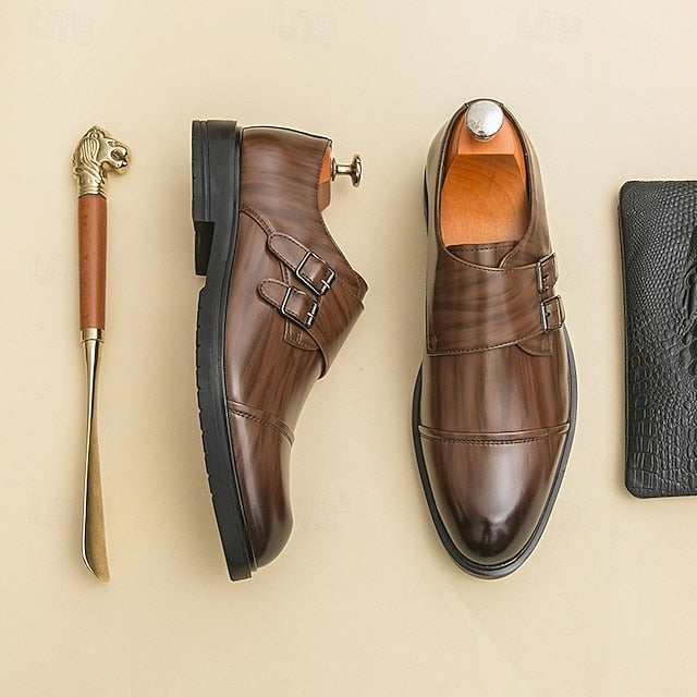 Shoes Leather Brown Monk Strap – Men's Double Faux