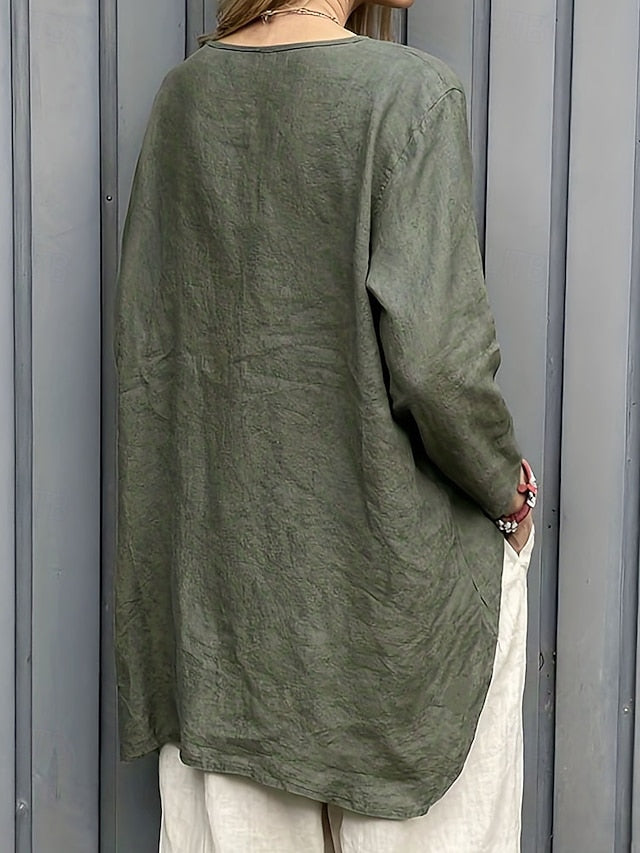 Women's Cotton Linen Shirts Blouse Patchwork Plain Elegant