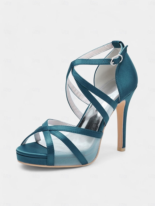 Heel with Satin Sandals High Cross Straps White Bridal Perfect -