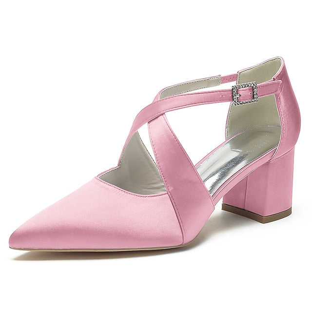 Heels Toe Satin – Pointed Women's Elegant Block White