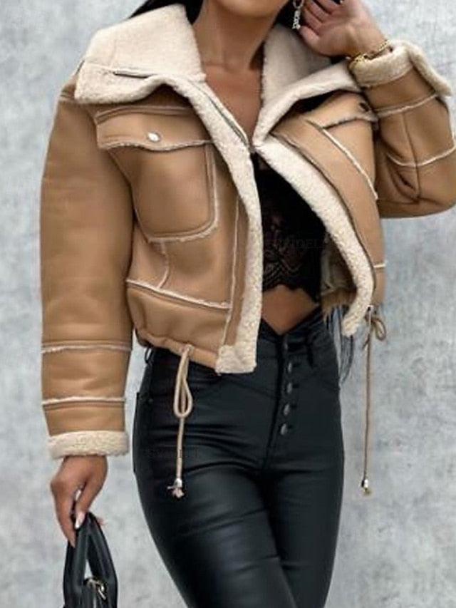 Warm Jacket Leather Buttons Comfortable Faux Women's Pocket