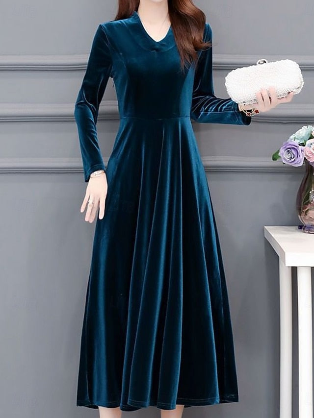 Women's Velvet Midi Dress A Line Dress Elegant Party