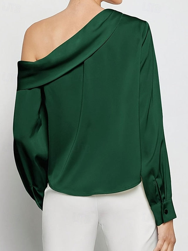 Women's Blouse Dressy Tops Ruched Patchwork Draped Plain